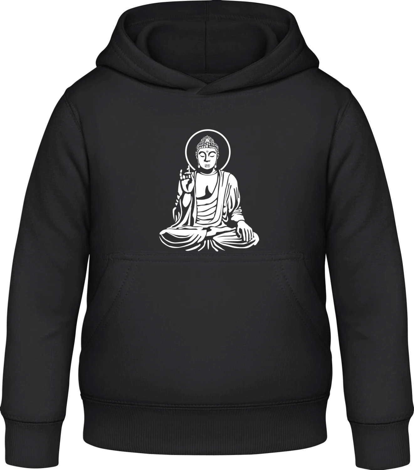 Buddha Figure Silhouette - Black Awdis Hoodie Kids - Front