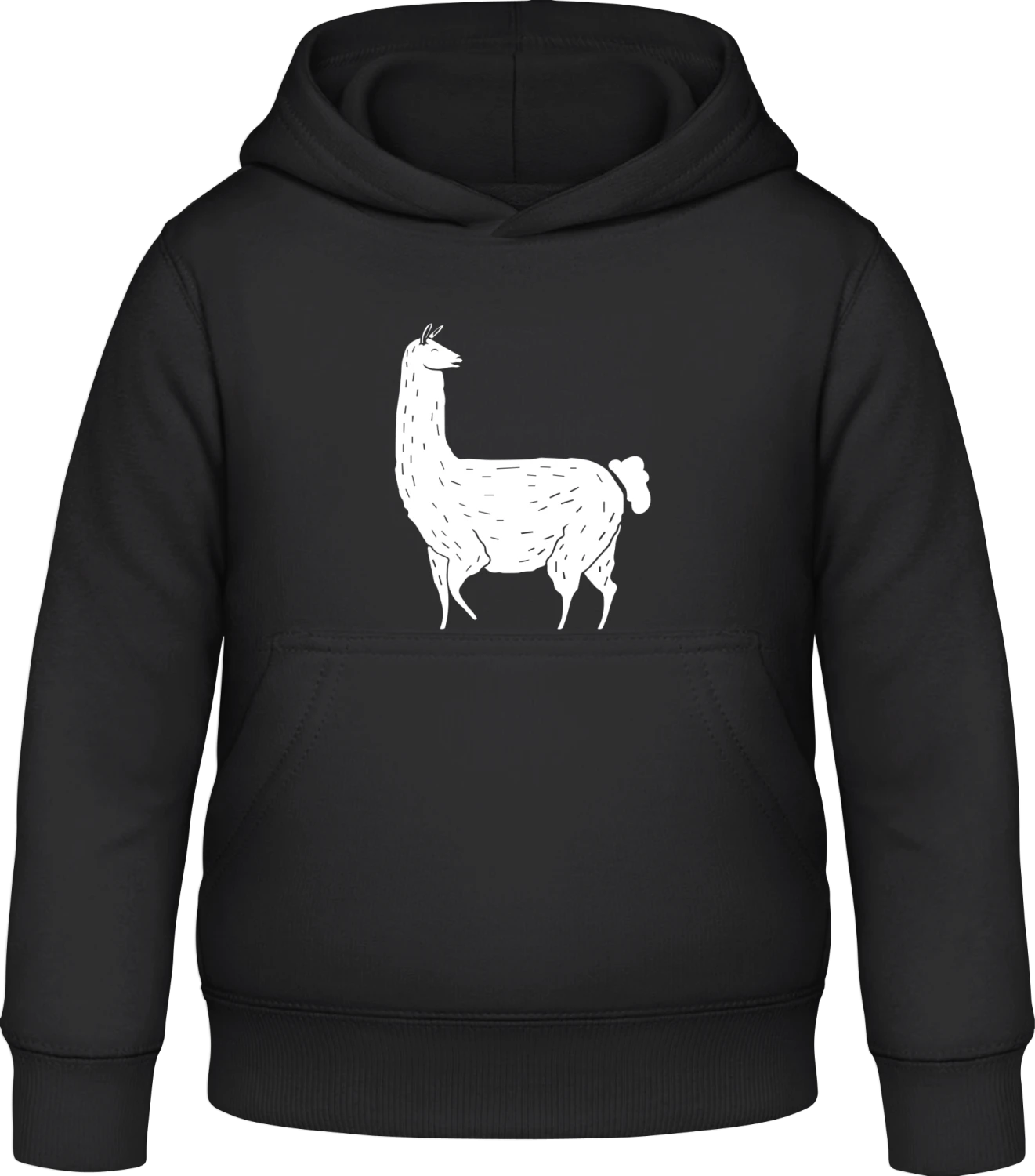 Contented Llama - Black Awdis Hoodie Kids - Front