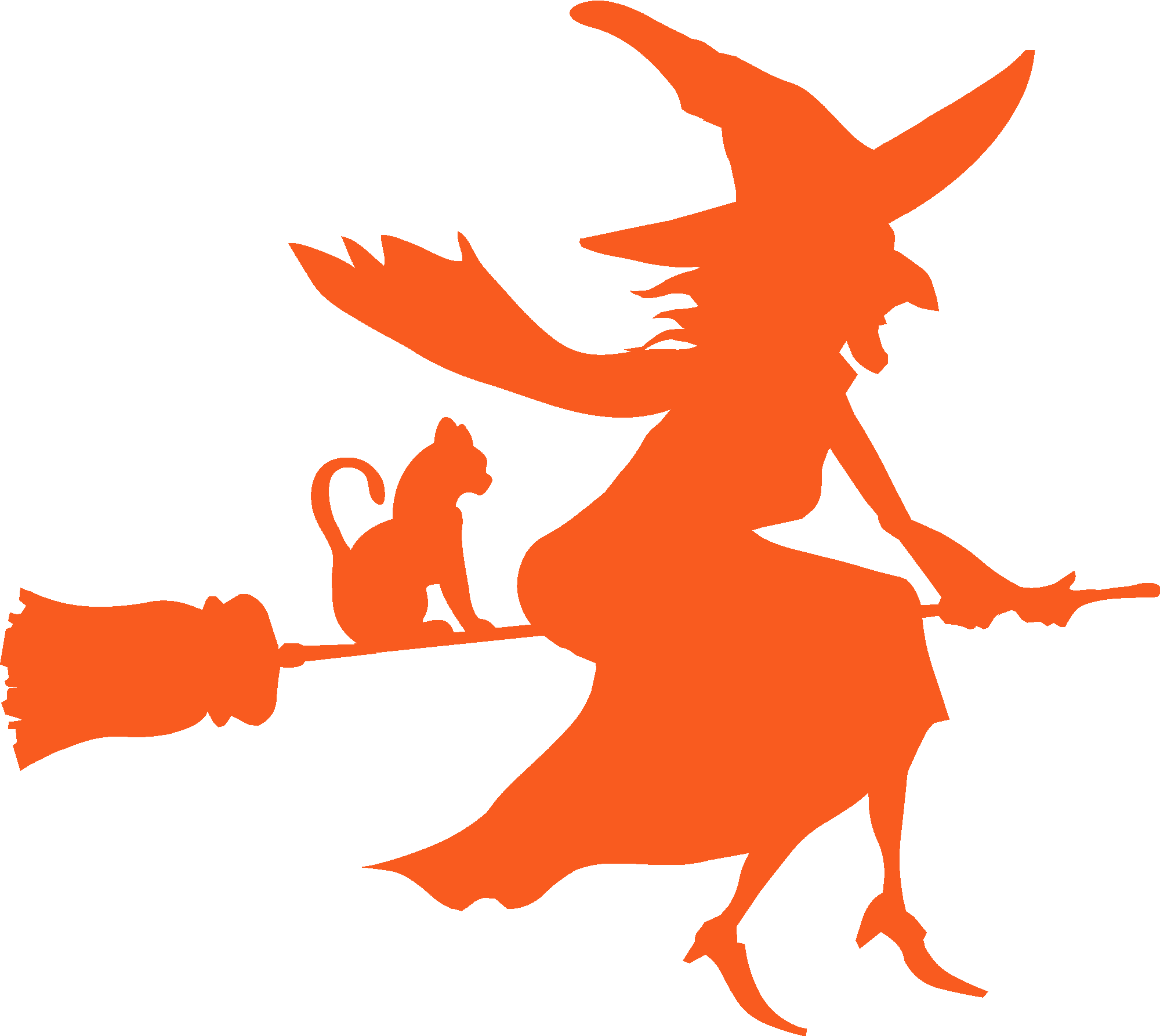 Witch With Cat On Broom