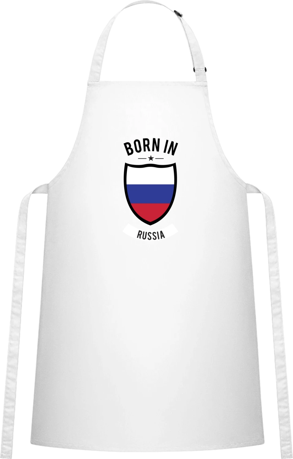 Born in Russia - White Cotton Bib Apron - Front