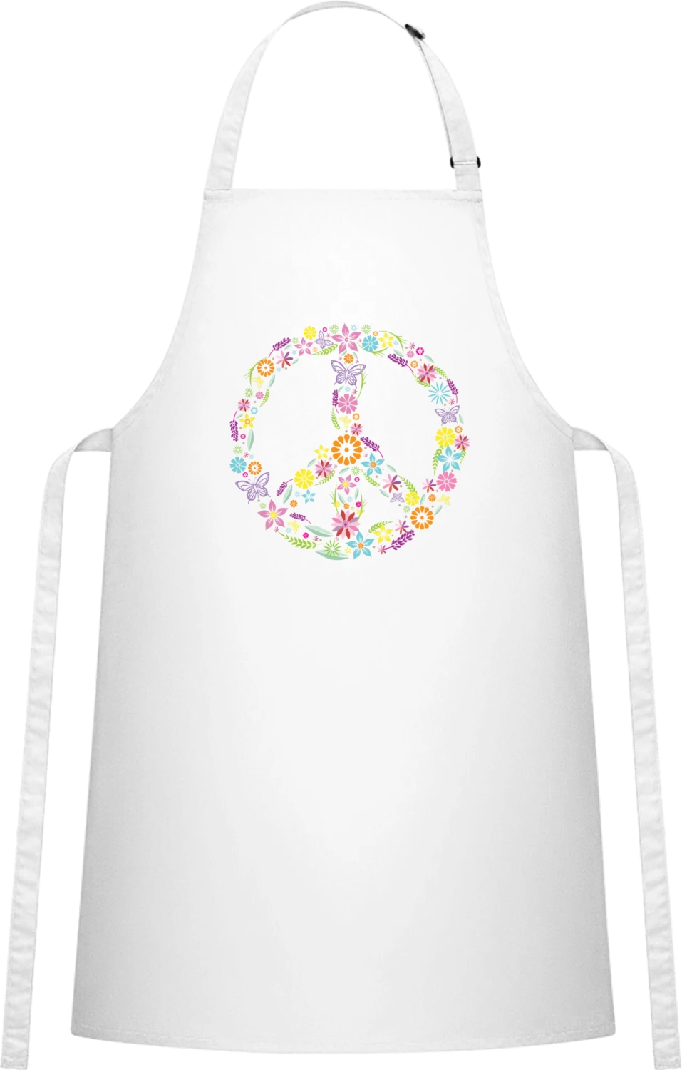 Peace Sign with Flowers - White Cotton Bib Apron - Front