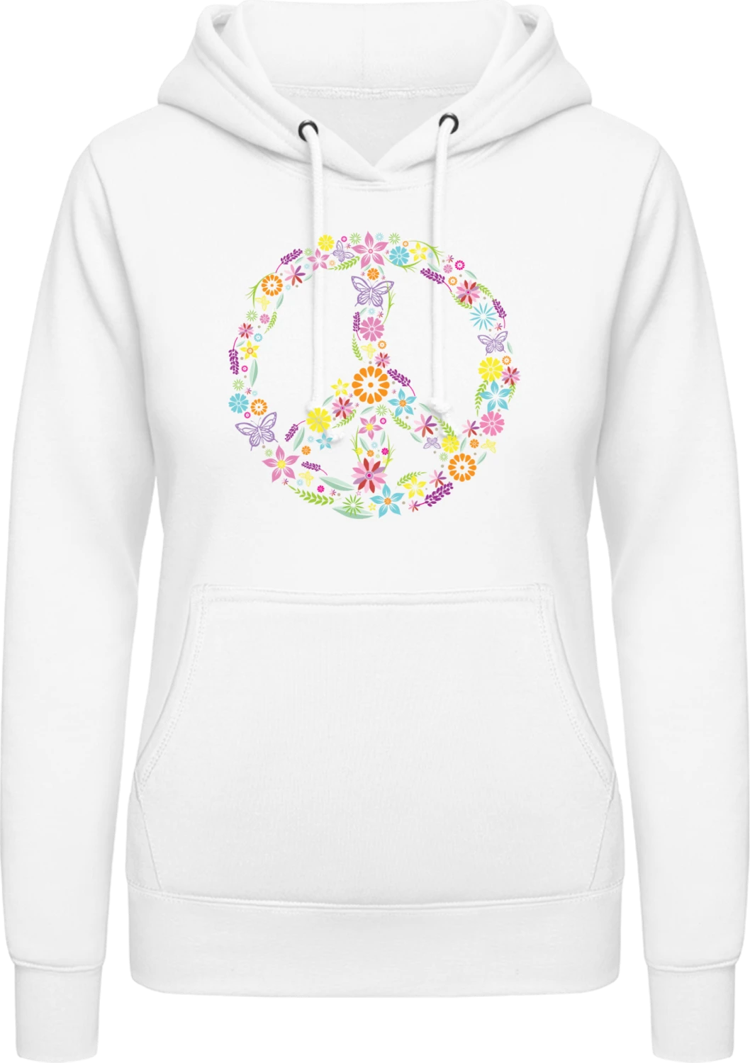 Peace Sign with Flowers - Arctic white AWDis ladies hoodie - Front