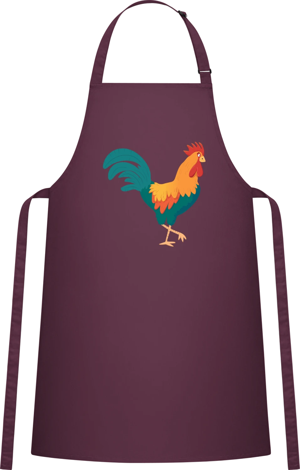 Rooster Illustration - Aubergine Cotton Bib Apron - Front