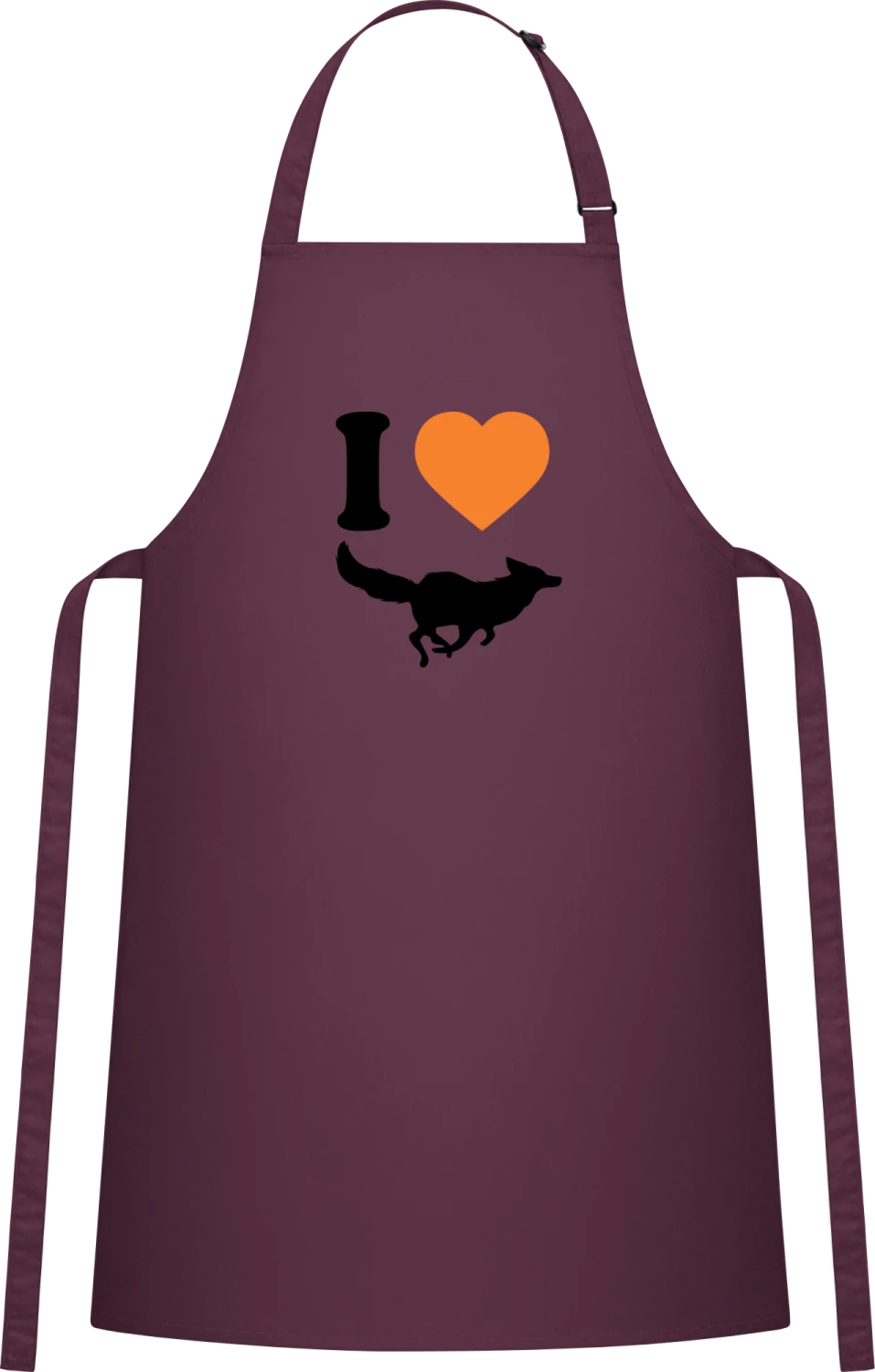 I Love Fox - Aubergine Cotton Bib Apron - Front