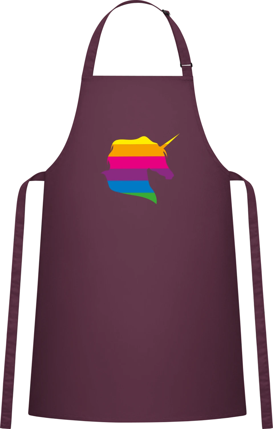 Rainbow Unicorn Head - Aubergine Cotton Bib Apron - Front