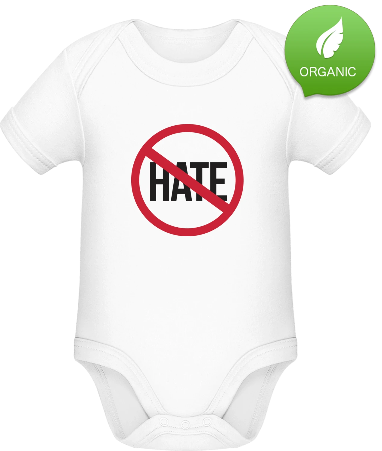 No Hate - White Organic Bodysuit - Front