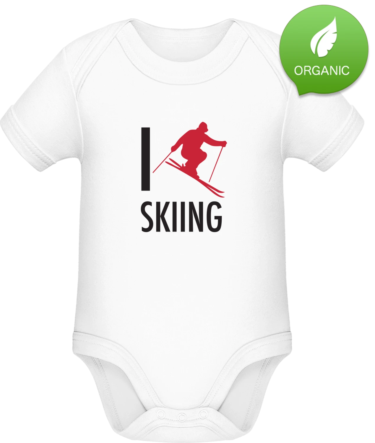 I Love Skiing - White Organic Bodysuit - Front