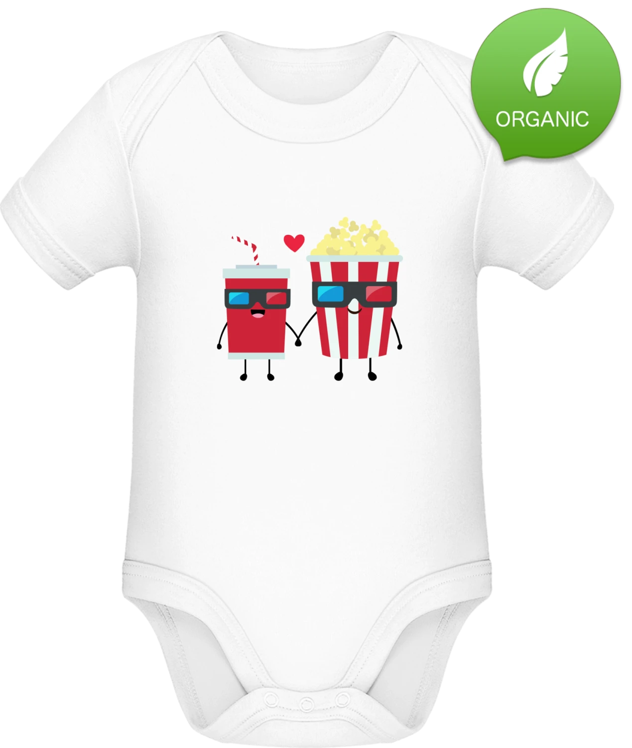 Drink And Pop Corn In Love - White Organic Bodysuit - Front