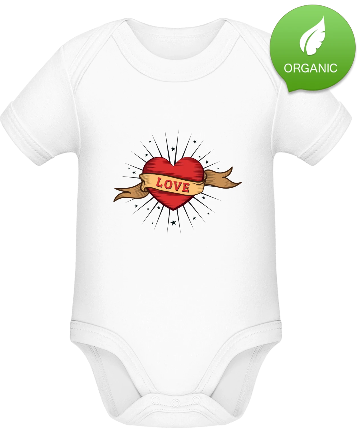 Love Old School Tattoo - White Organic Bodysuit - Front