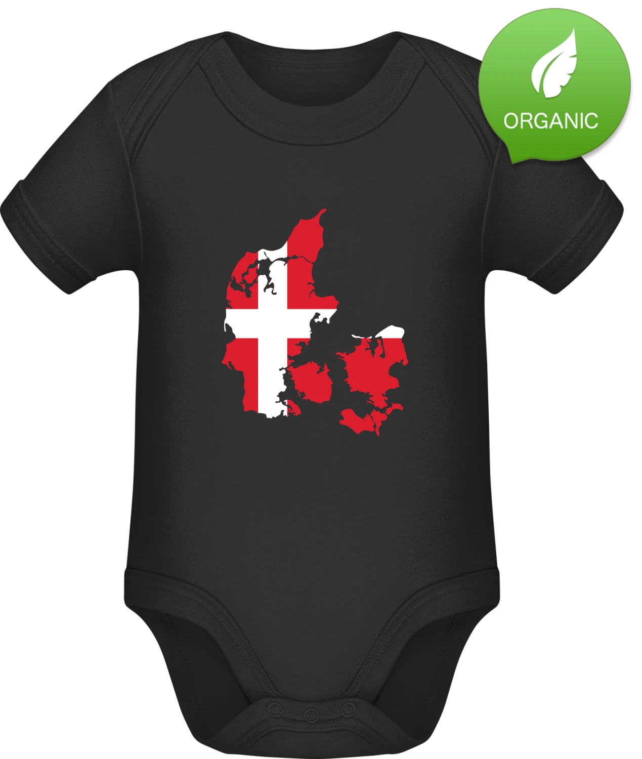 Denmark Map - Black Organic Bodysuit - Front
