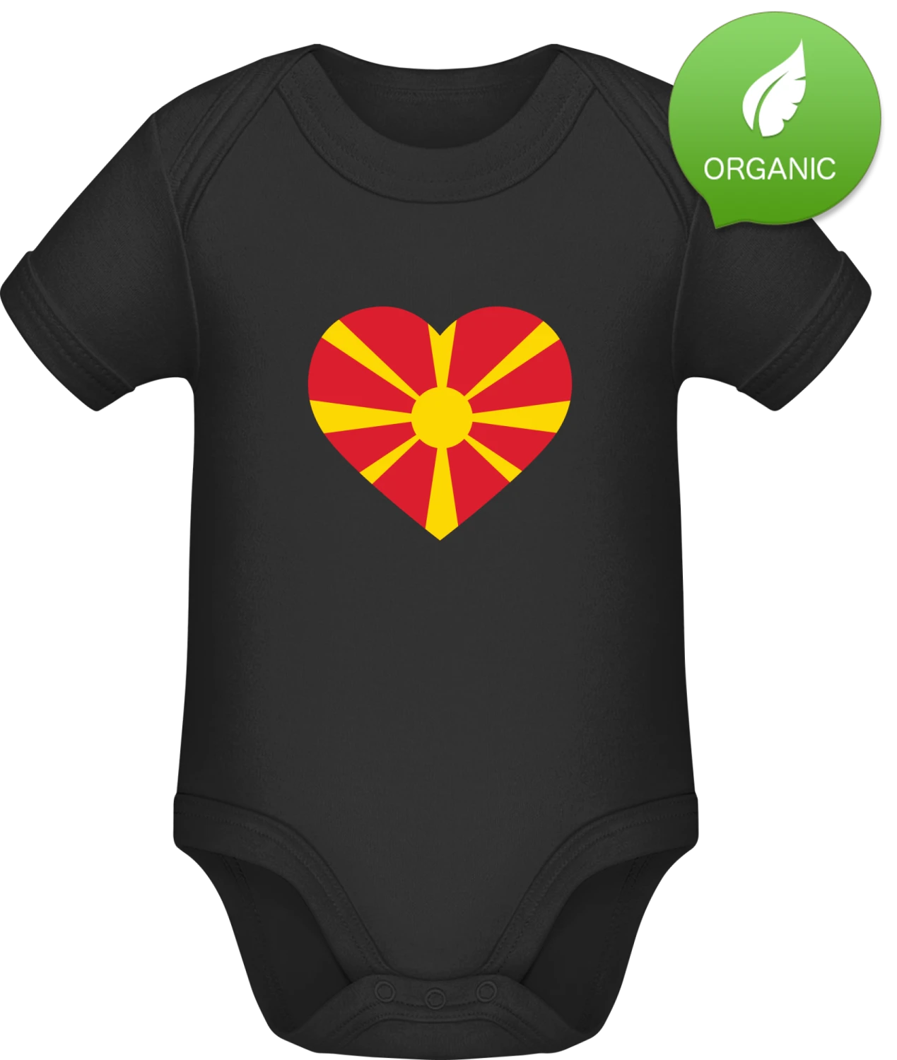 Macedonia Heart Flag - Black Organic Bodysuit - Front