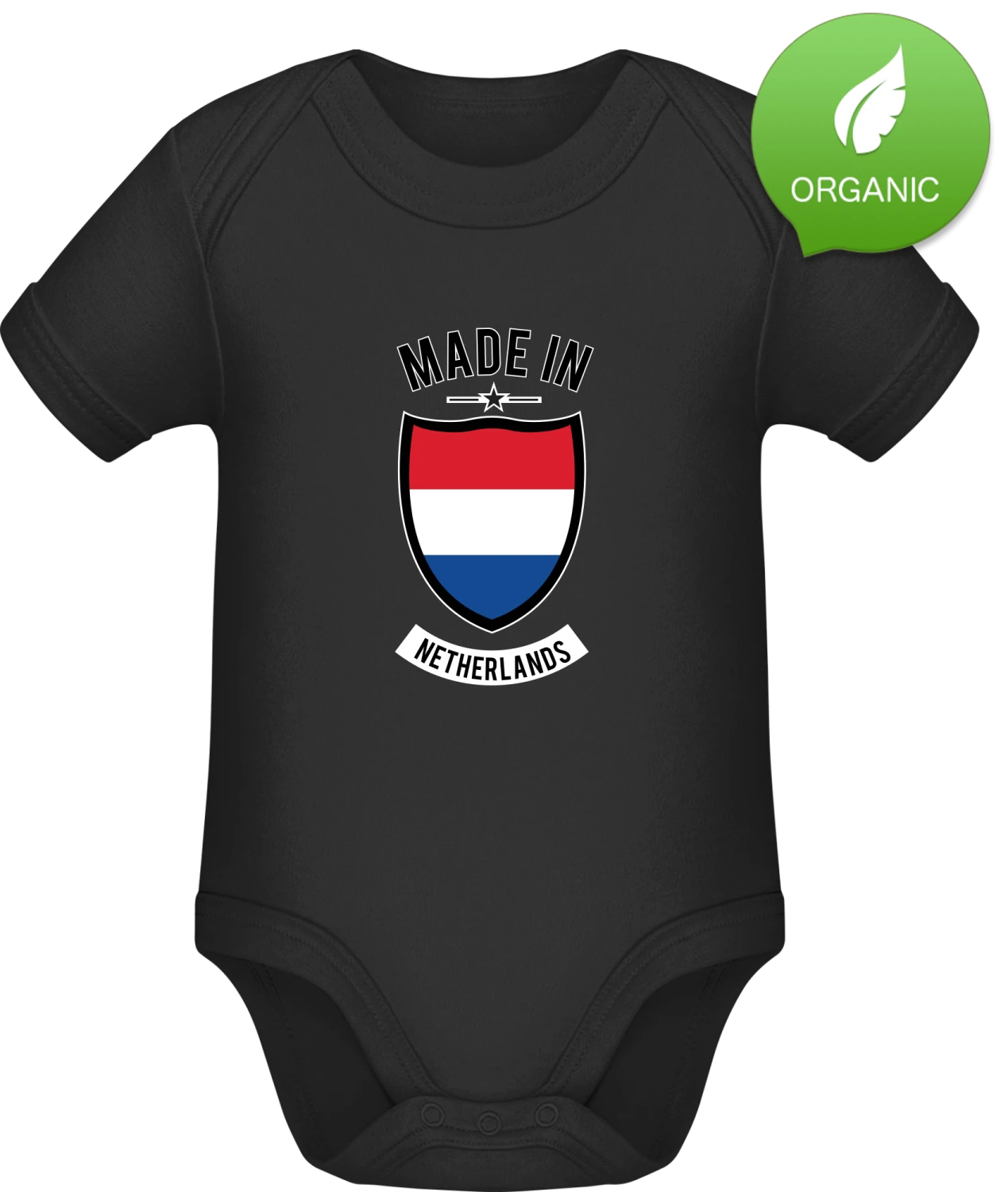 Made in Netherlands - Black Organic Bodysuit - Front