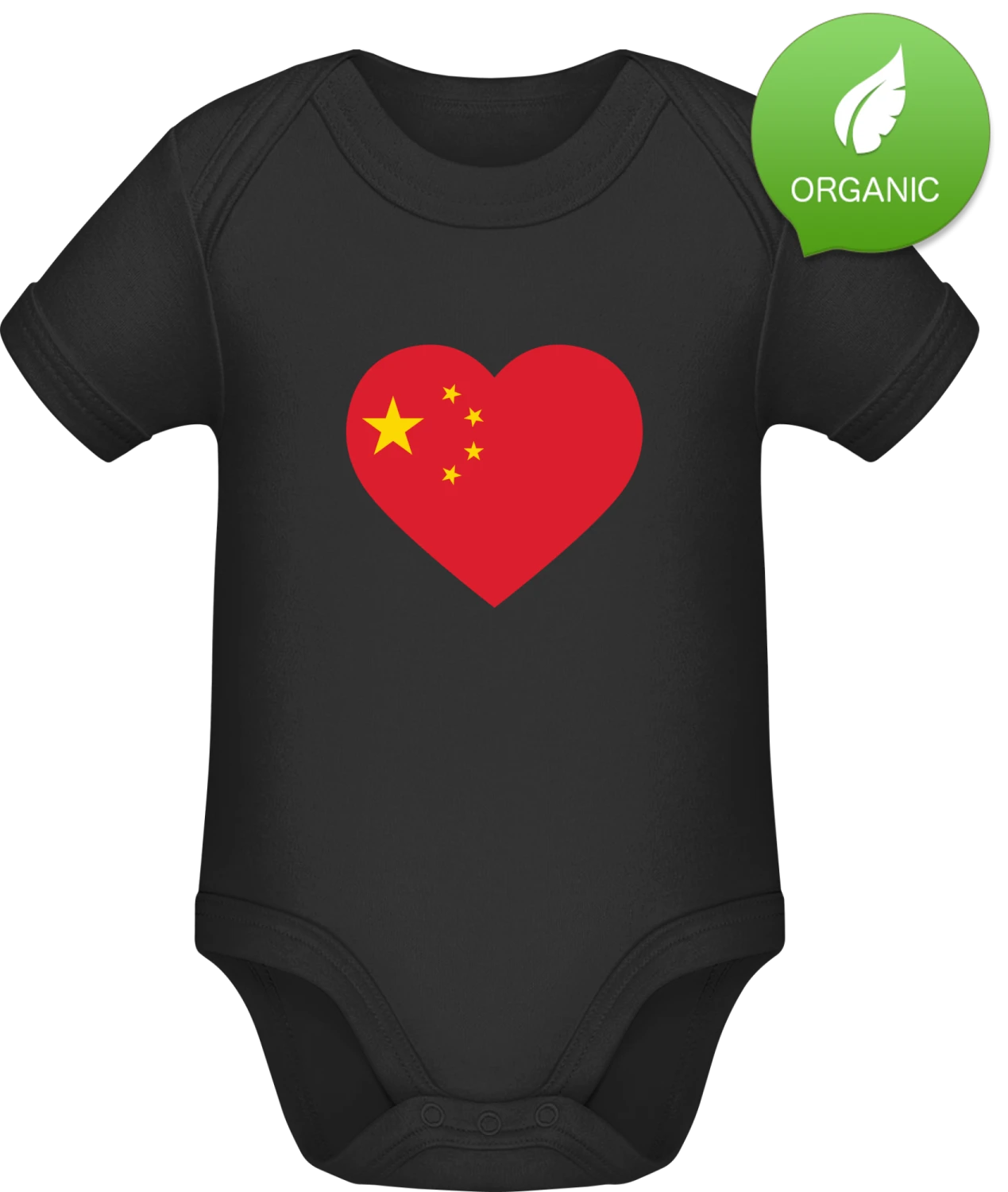 China Heart Flag - Black Organic Bodysuit - Front