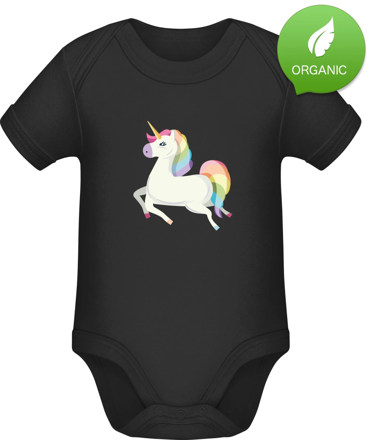 Unicorn Rainbow Hair - Black Organic Bodysuit - Front
