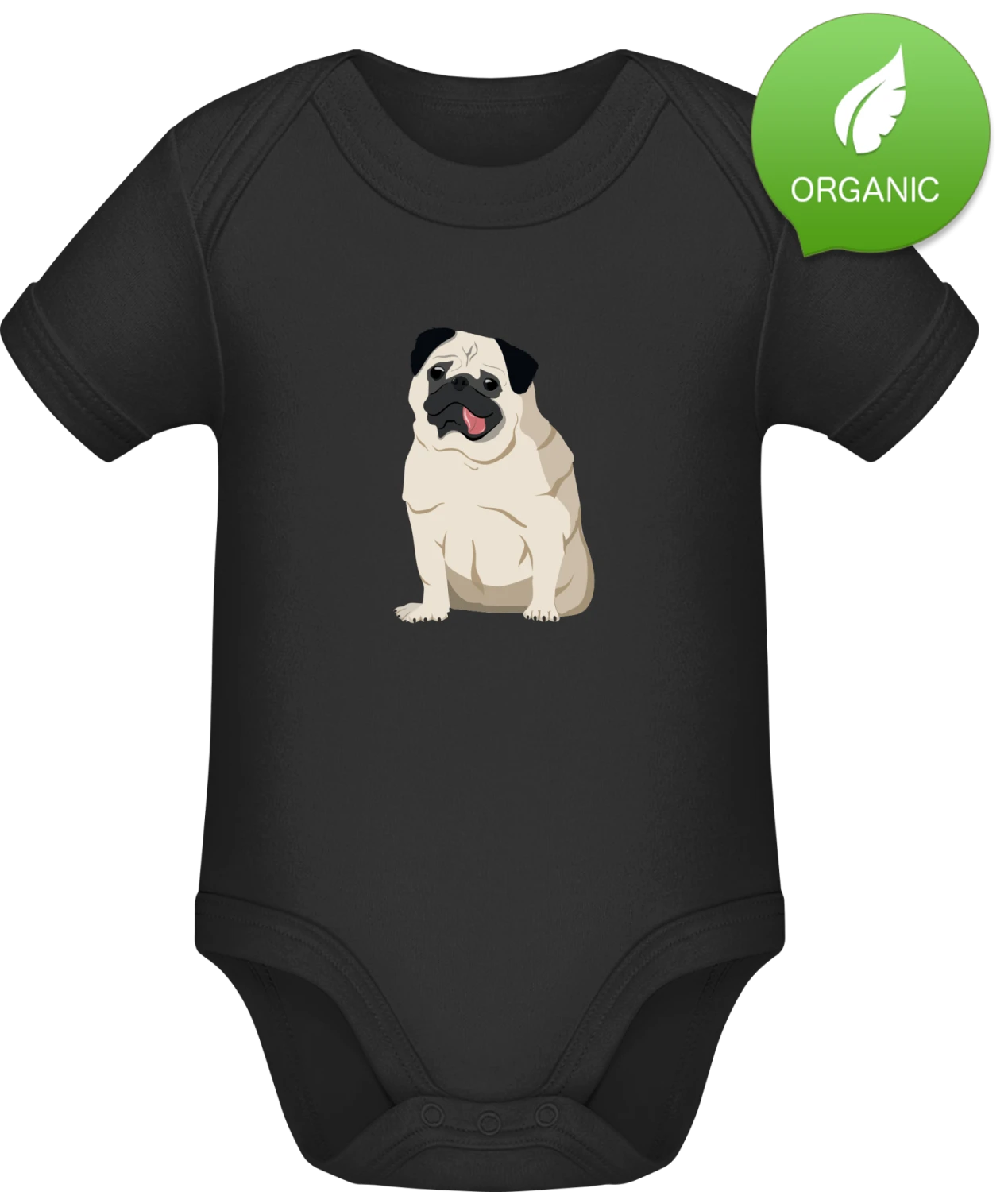 Pug Dog Illustration - Black Organic Bodysuit - Front