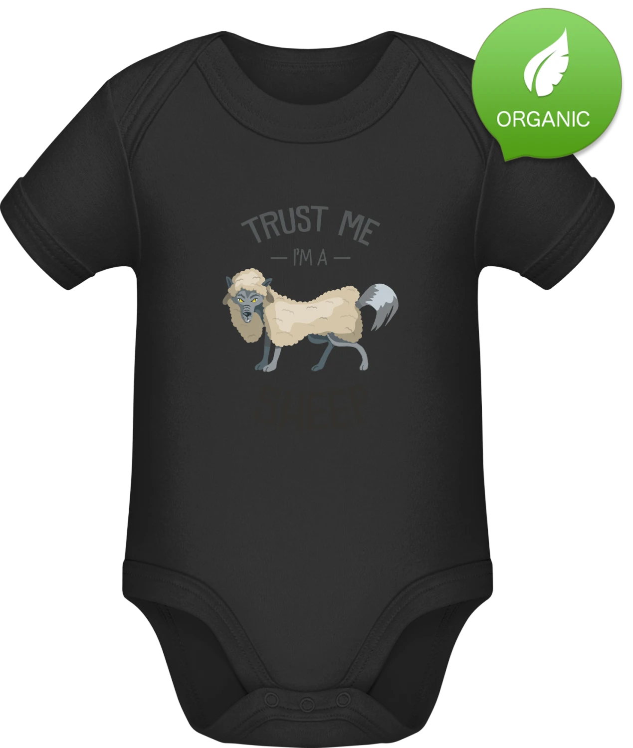 Trust Me I'm A Sheep - Black Organic Bodysuit - Front