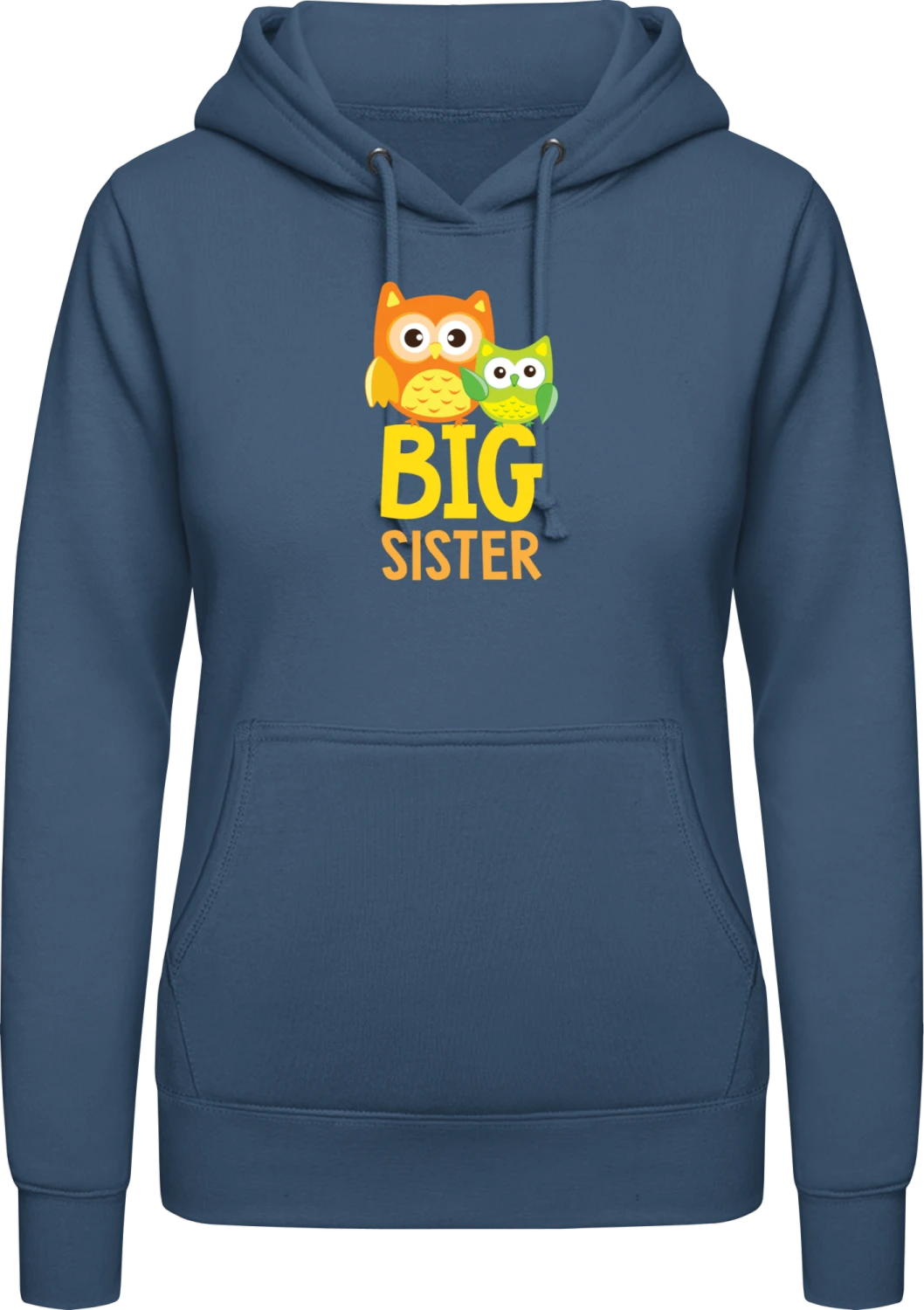 Big Sister Owl - Airforce blue AWDis ladies hoodie - Front