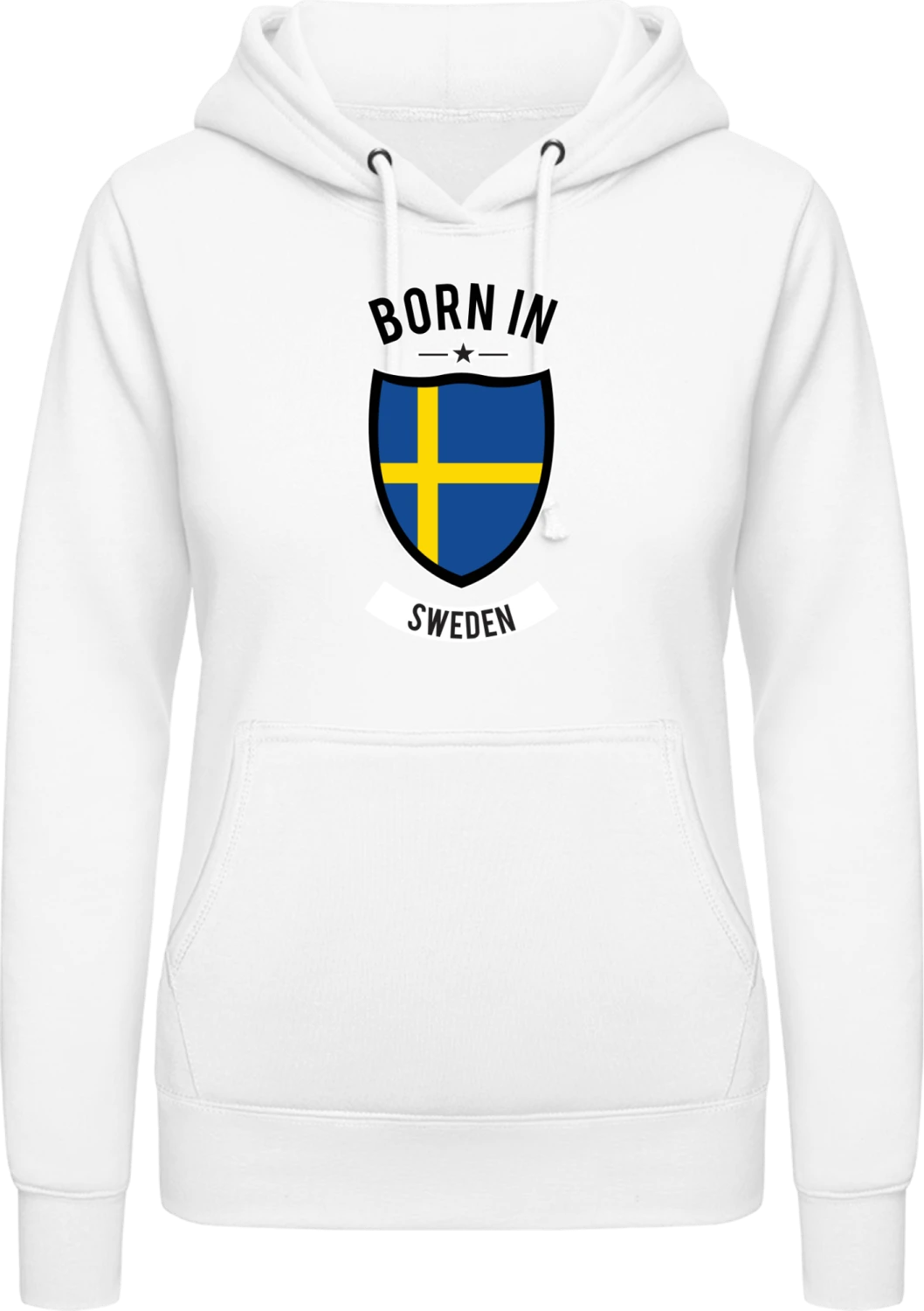Born in Sweden - Arctic white AWDis ladies hoodie - Front