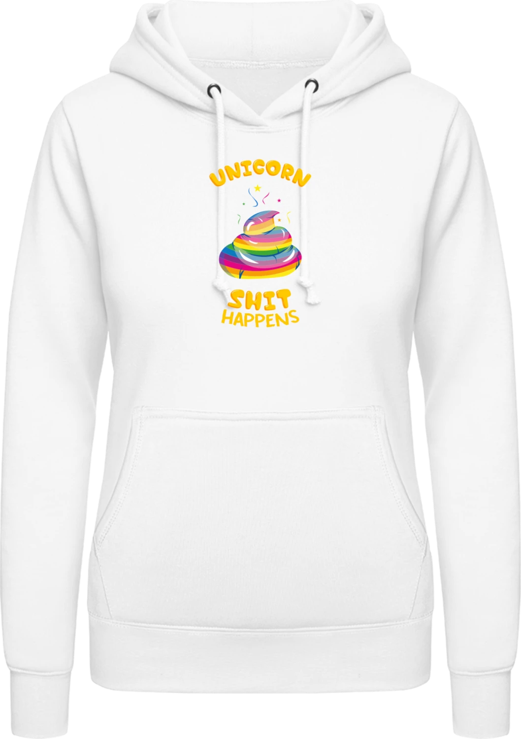 Unicorn Shit Happens - Arctic white AWDis ladies hoodie - Front