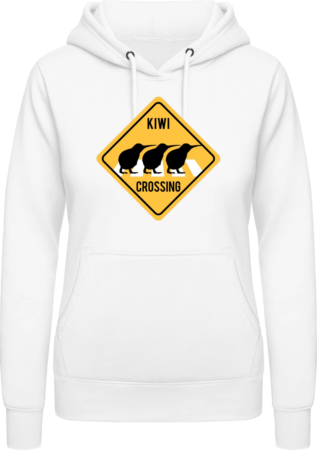 Kiwi Crossing Road Sign - Arctic white AWDis ladies hoodie - Front