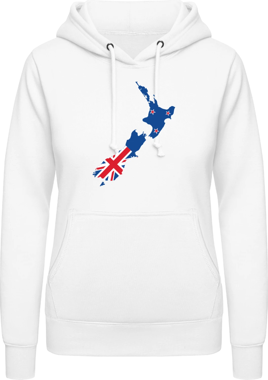 New Zealand Map - Arctic white AWDis ladies hoodie - Front