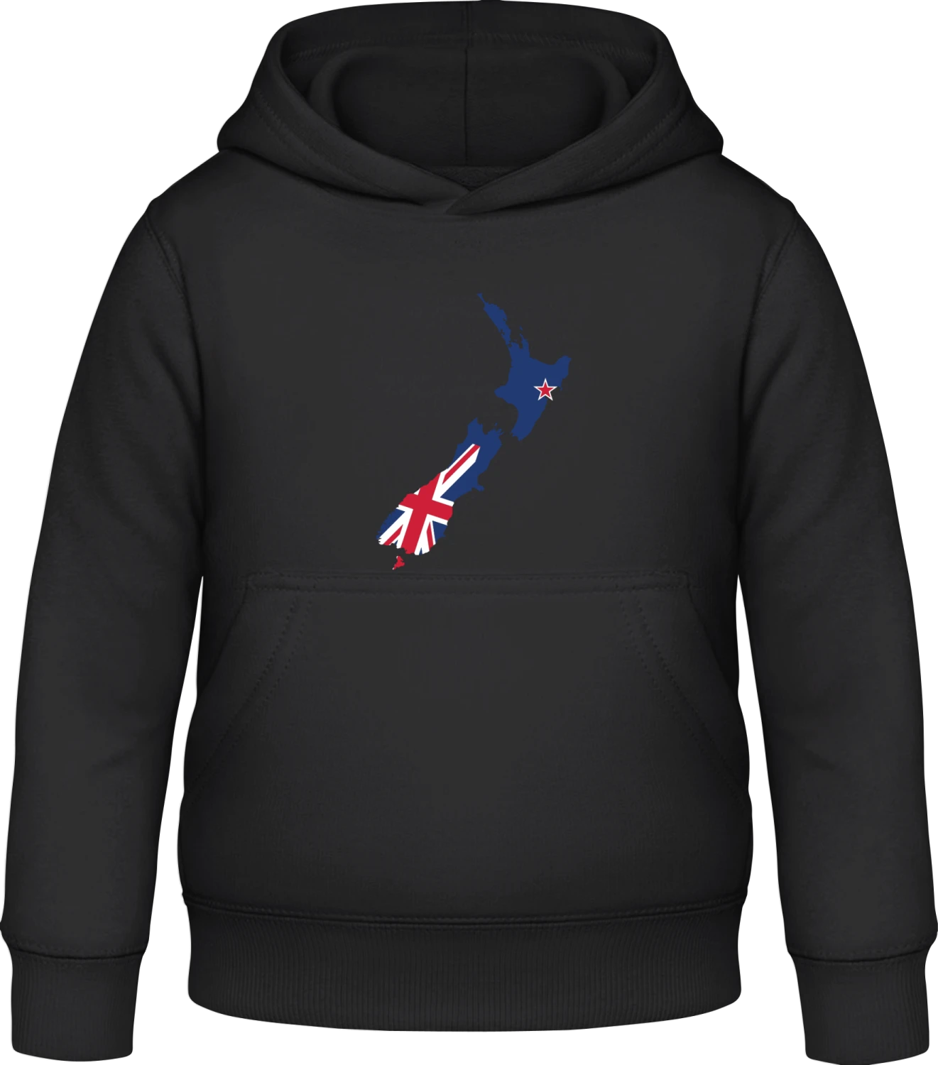New Zealand Flag - Black Awdis Hoodie Kids - Front