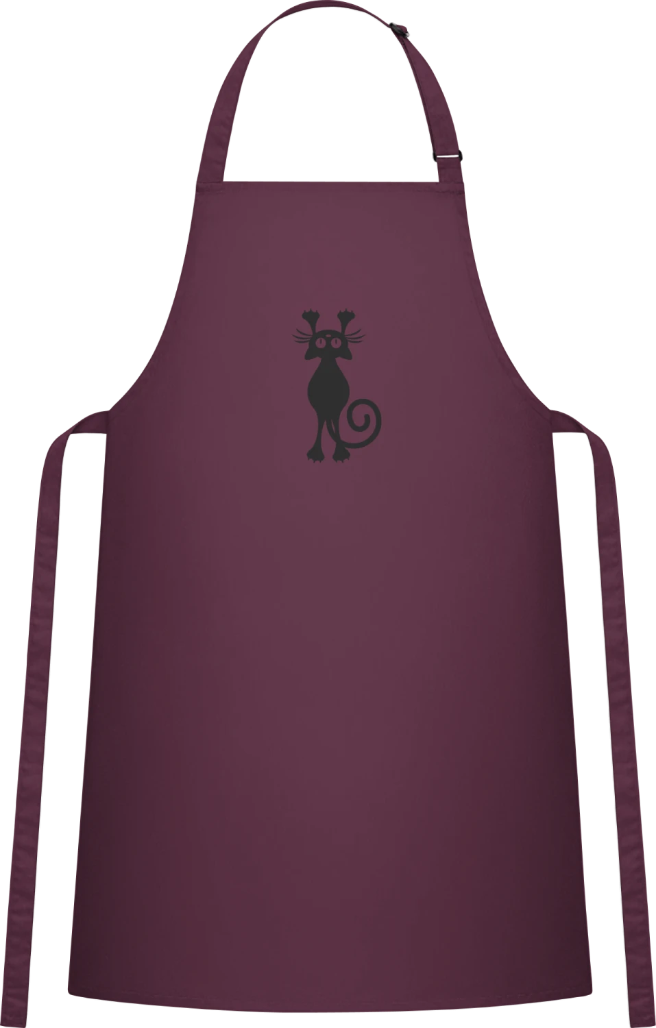Scratching Cat Silhouette - Aubergine Cotton Bib Apron - Front