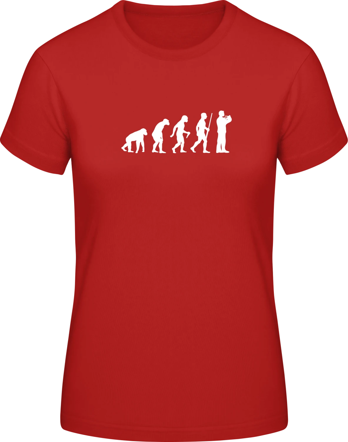 French Horn Player Evolution - Red #E190 women T-Shirt - Front