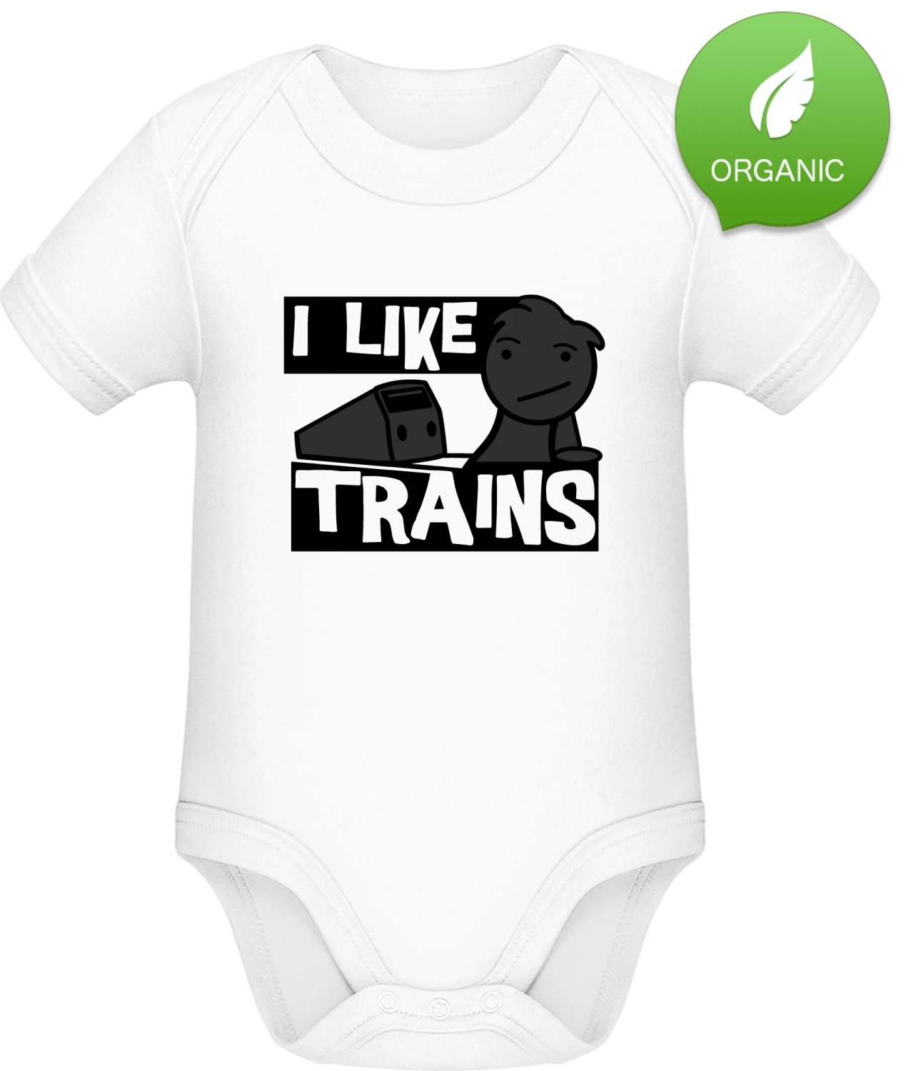 I Like Trains - White Organic Bodysuit - Front
