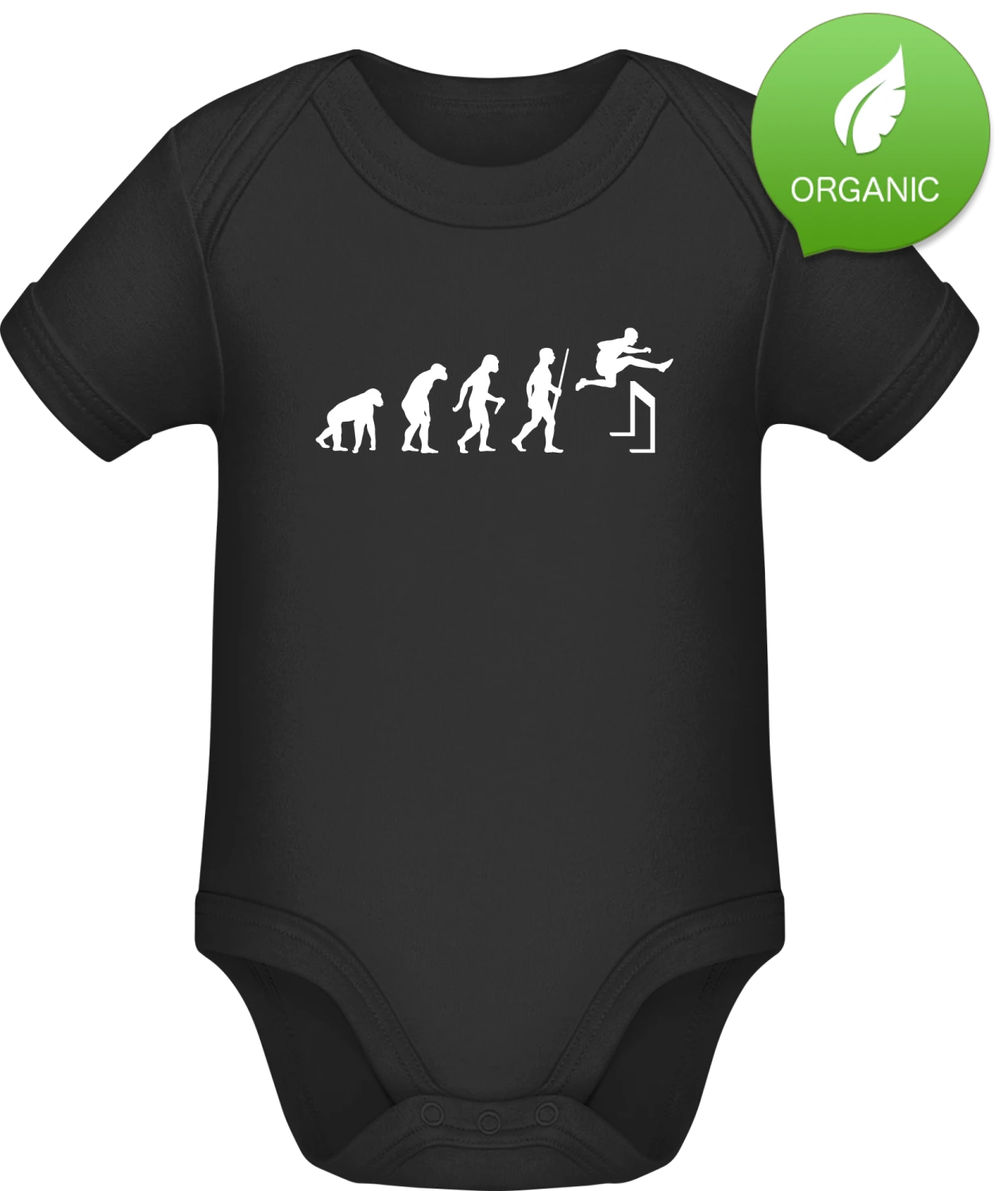 Hurdling Evolution - Black Organic Bodysuit - Front