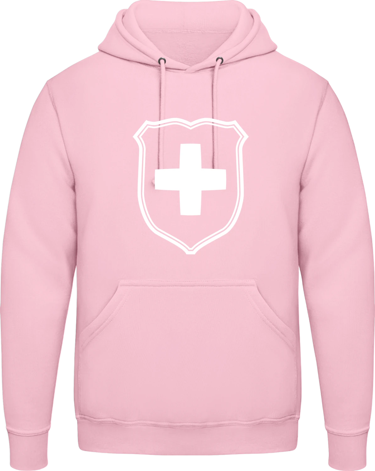 Swiss Cross Coat of Arms - Baby pink AWDis man hoodie - Front