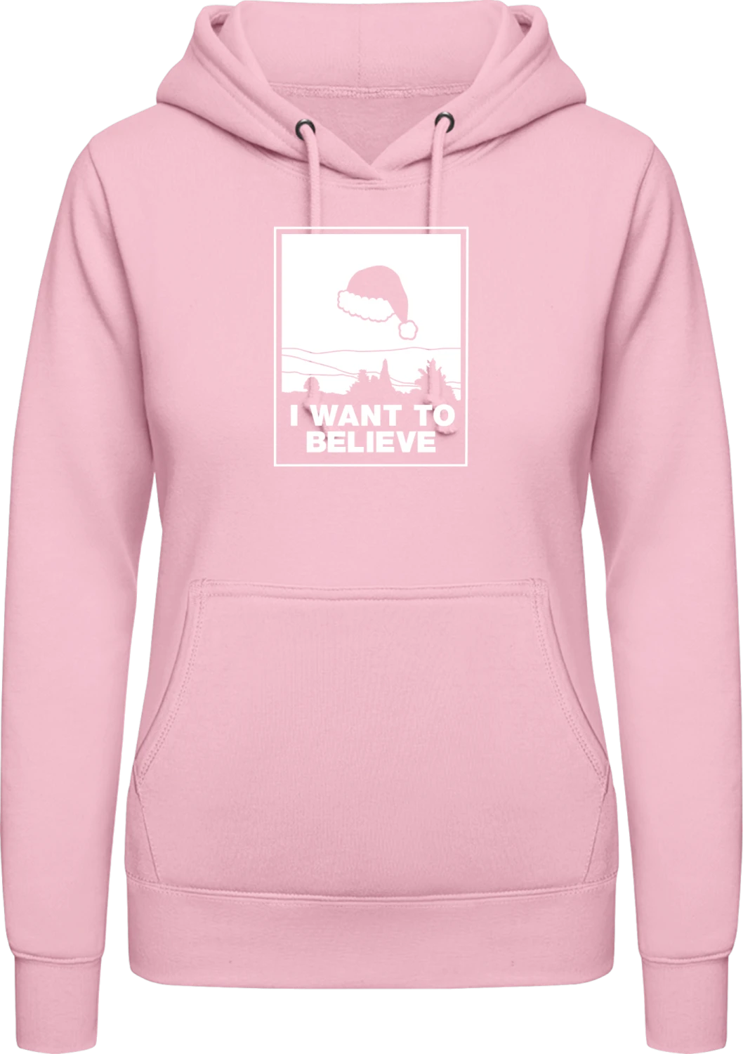I Want To Believe In Santa - Baby pink AWDis ladies hoodie - Front
