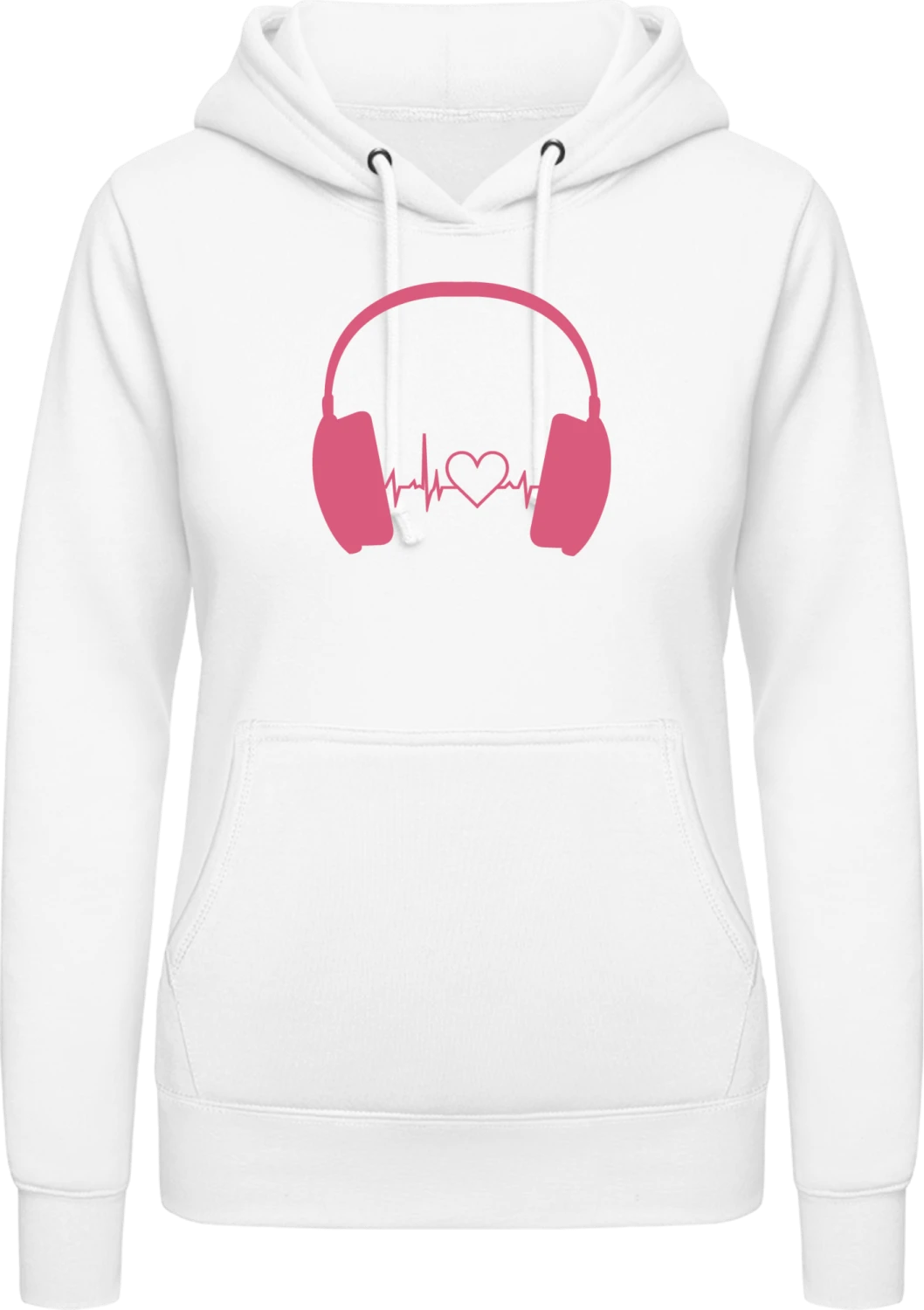 Headphone Beat and Heart - Arctic white AWDis ladies hoodie - Front