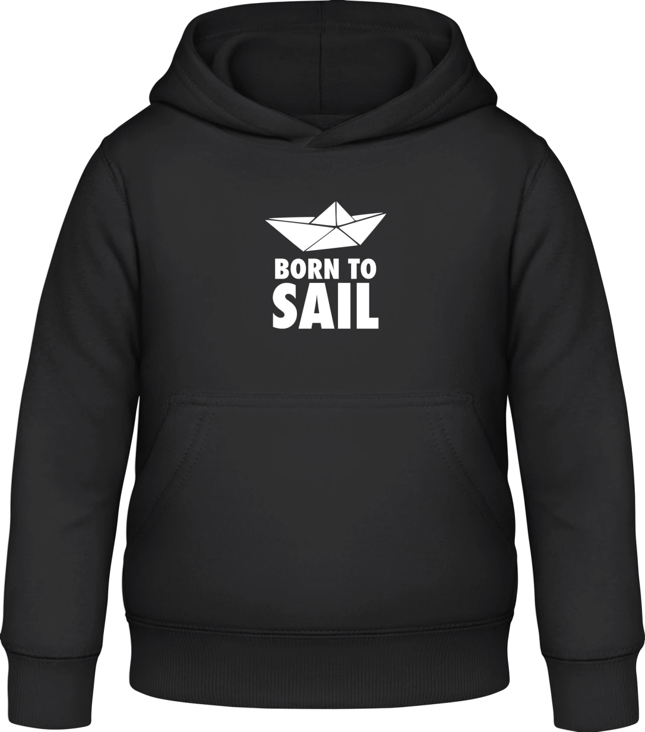 Born To Sail Paper Boat - Black Awdis Hoodie Kids - Front