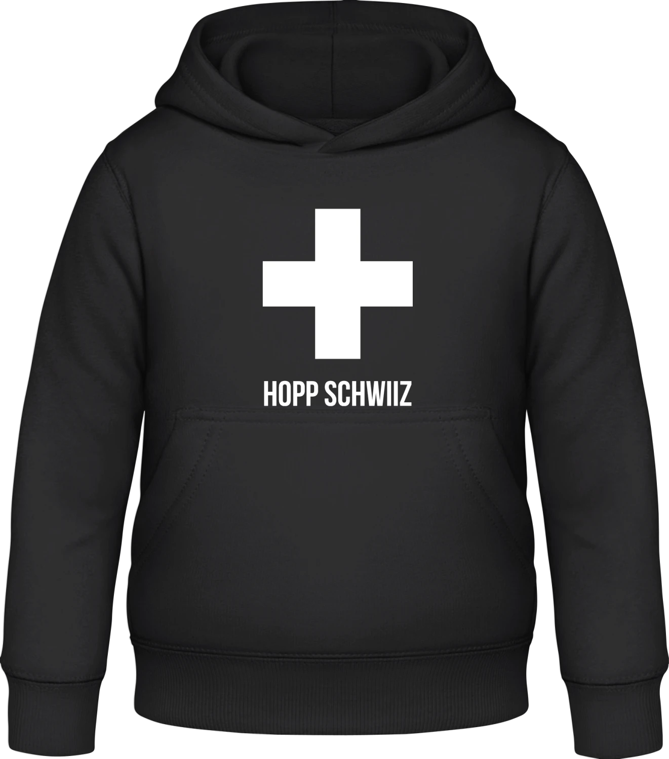 Hopp Schwiiz - Swiss Cross - Black Awdis Hoodie Kids - Front