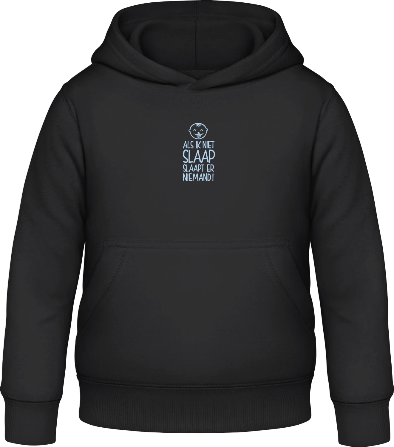 Als ik niet slaap slaapt er niemand - Black Awdis Hoodie Kids - Front